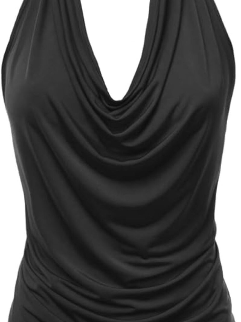 Women's Casual Black Halter Neck Draped Front Sexy Backless Tank Top (S)